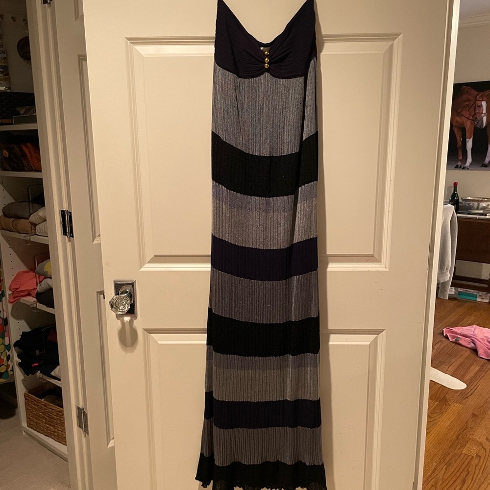 mlh Long Knit Grey/Blue/Black Strapless Long Dress - Size S